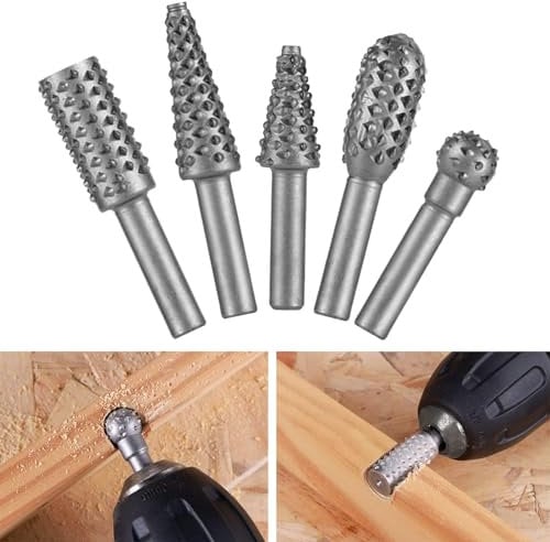 Celestia 5 Pcs Tungsten Carbide Burr Set with Dremel Rotary Tool, Rotary Rasp Burr for Wood, Tungsten Carbide Rotary Burr Set for Diy Woodworking, Carving, Plastic Drilling, Metal Polishing, Engraving