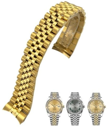 EAMOM 316L Edelstahl-Armband, 20 mm, passend für Rolex Datejust Oyster Perpetual 36 mm, Zifferblatt-Armband, silberfarben, goldfarben, solides Armband (Color : Golden, Size : 20mm)