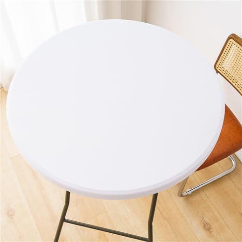 Highdi Mantel Redondo con Bordes Elástica, Mantel Mesa Redonda Ajustable Protector de Mesas Redondas Manteles Antimanchas para Picnic Comedor Cocina (110cm,7#Blanco Puro)