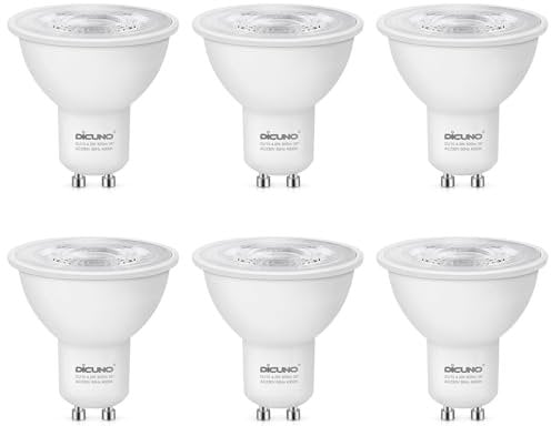 DiCUNO Lampadina GU10 dimmerabile, LED 4,2W equivalente a lampada alogena da 40W, Bianco neutro 4000K, 305lm, Angolo del fascio 38°, 230V, Faretto LED dimmerabile gu10 per bagno, 6 Pezzi