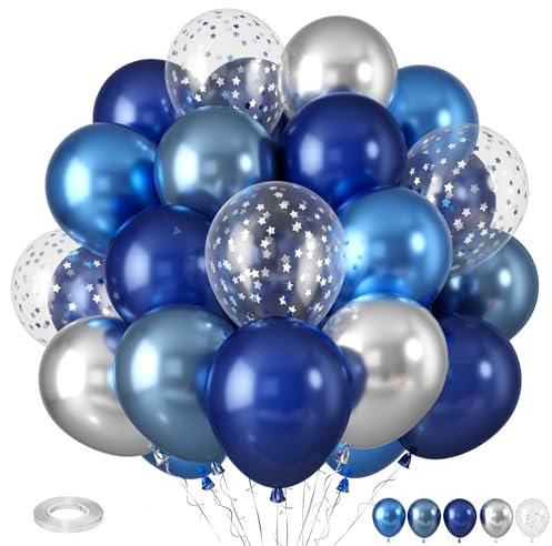 Metallic Blue & Silver Balloons - Star Confetti for Boys & Girls Birthdays, Graduations, Baby Showers & Weddings