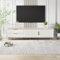 Meuble TV bas moderne, 4 compartiments de rangement, poignées et pieds dorés, design élégant, structure marbrée pour le salon, blanc, 175 x 40 x 45 cm