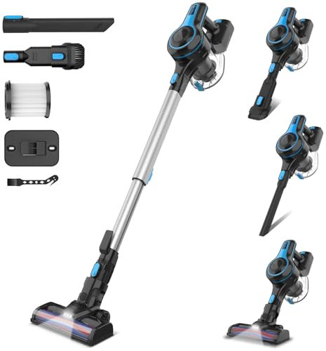 Générique Aspirateur sans Fil, Aspirateur Balai sans Fil Puissant 20000pa, 45Min Autonomie, Batterie Amovible, Capacité 1.2L, 6 en 1 Aspirateur sans Sac pour Tapis Poils Animaux Sol Dur Voiture