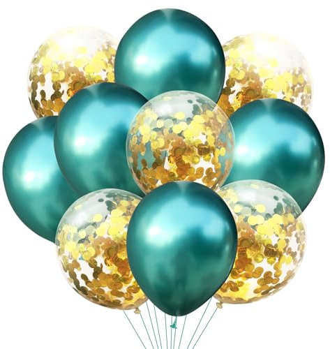 KOBOKO Luftballons Grün Set, 10 Stück Grüne Luftballons Konfetti Gold Ballons Geburtstag, Ballons Grün Geburtstag, Konfetti Luftballons Gold Hochzeit Deko, Helium Luftballon Grüne Babyparty Deko Party