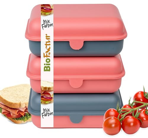 BioFactur Brotdose Erwachsene,Kinder | 3er Jausenbox Kinder | BPA Frei Vesperbox | Butterbrotdose SpüLmaschinenfest | Austauschbarem Deckel | Frühstücksbox | Made in Germany (3 er Altrosa-Grau)