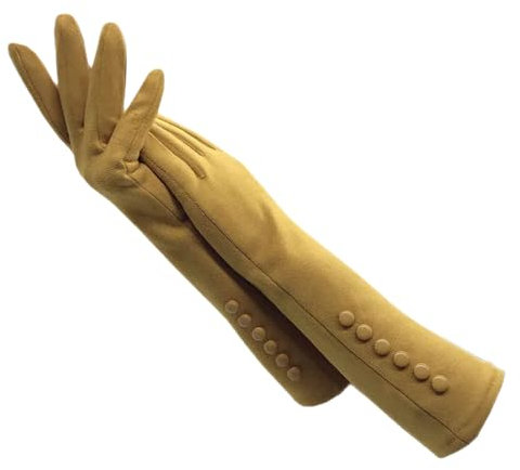 Winterhandschuhe für Damen, Wildleder, lang, 35 cm Arm, Wildleder, Touchscreen, verdickte Handschuhe, gelb, One size