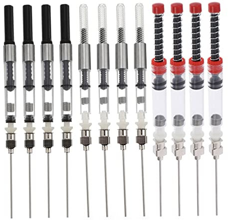 NUOBESTY 12pcs Fountain Pen Ink Syringe Filler Set Spring Converter Ink Absorber Red Silver and Silver Black Colors Compatible Fountain Pens for
