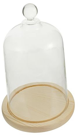 ABOOFAN Cloche Dome Display Glas Lebensmittel Abdeckung Holzsockel für Konservierte Blumen Dessert und