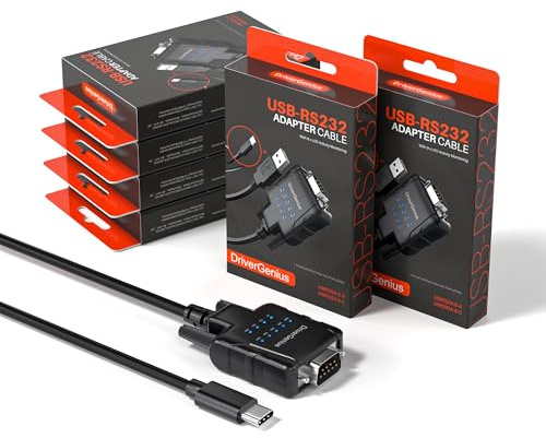 DriverGenius SerialPulseX USB-C zu RS232 Adapter 9-LED Serial Status(6-Er) | Voll-Pin-RS232-Signale für stabile Kommunikation mit IT-Systemen, Anschluss älterer Geräte und Modem-Kompatibilität
