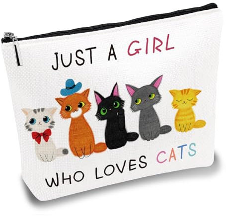 CREATCABIN Trousse Maquillage Toile Chat Trousse Fermeture Éclair Trousse Toilette Sac Rangement Voyage Sac Main Organisateur Rangement Maquillage Portable 25x18cm Juste Une Fille Qui Aime Les Chats