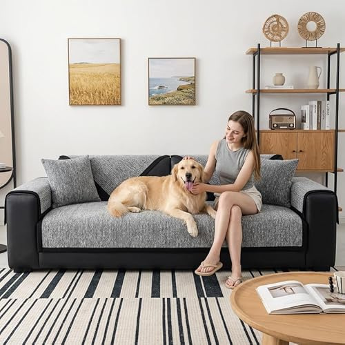 Yahbrra Sofa Überzug Weiche Chenille: für 1 2 3 4 Sitzer L Form Sofaüberwurf Ecksofa Couch Überzug Neue Universelle Sofabezug Anti Rutsch Hund Katze Sofa Cover (Grau,90 * 210cm)
