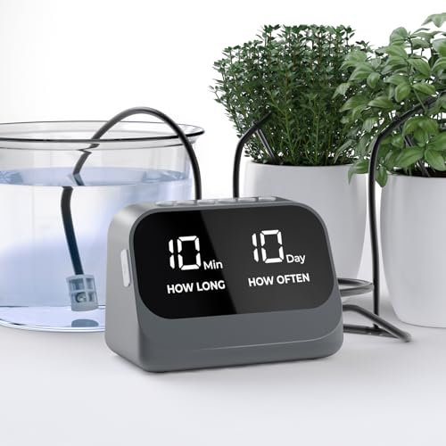 Sistema automático de riego de plantas, sistema de riego automático de plantas, kit de riego automático por goteo con temporizador programable, pantalla LED, sistema de riego interior de alimentación