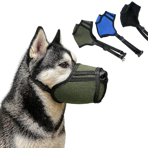 Colenumone Maulkorb Für Hunde, atmungsaktiv, 3D-Air-Mesh – Weicher Mesh-Maulkorb für kleine, mittelgroße und große Hunde, verstellbar, um Bellen, Wühlen, Lecken, Kauen und Beißen zu verhindern(Grün-M)