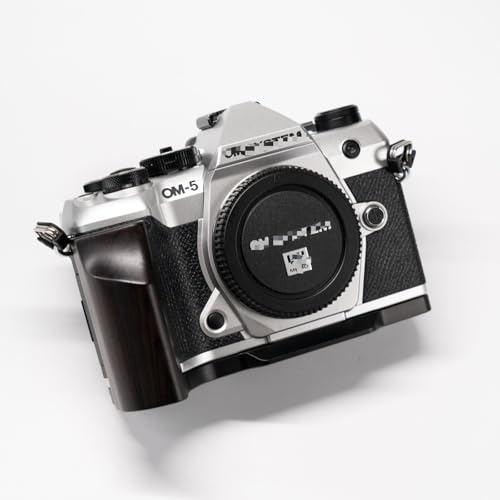 Wood Camera Hand Grip Handle L Plate for Olym pus OM5 Mark II OM5II (Ebony + black base)