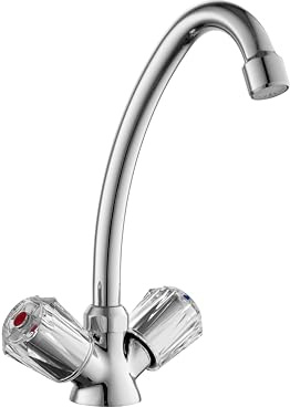 sanicomfort Spültischarmatur NASHVILLE Chrom – Zweigriff Küchenarmatur mit hohem Auslauf – Wasserhahn für Spüle, aus Messing, klassisches Design, Hochdruck