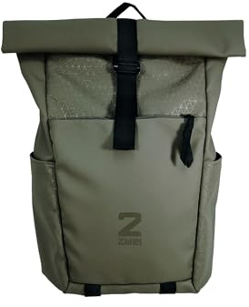 Zwei® Unisex Rucksack JONA JOR350 – Laptop-Rucksack 15 mit Rolltop, Seiteneingriff, Volumenerweiterung, gepolstertem Rücken & Gurten – wasserabweisend & robust für Alltag, Uni & Reisen (sage)