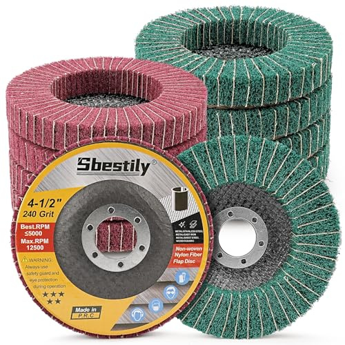 Sbestily 10Pcs 115mm Scour Flap Disc 120/240 Grit 4.5 Angle Grinder Wheel | Polishing wheel for metal & stainless steel. Gently removes paint, rust, weld marks & oxidation, no surface damage.