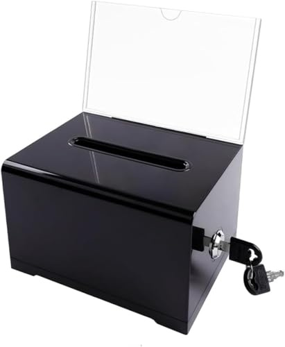 Donation box,suggestion box lockable,with slot and lock, comes with key, suitable for donations, voting,collecting opinions, 15.7x11.5x10.2cm,black
