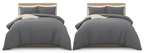 MOONLIGHT20015 Super King Duvet Cover Set Pack of 2 Grey Solid Soft Pre-Washed Super King Bedding Duvet Cover Sets with 2 Matching Pillowcases