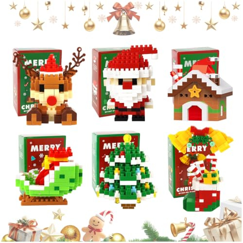 TOGETDREAM 6 Stück Weihnachts Bausteine Set, Weihnachten Bauklotz Set Bauklötze Ornamente mit Weihnachtsmotiv Weihnachtsdeko Puzzle Zusammenbau DIY Weihnachtsbau Spielzeug für Kinder Erwachsene