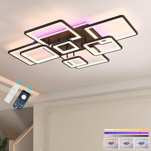 ZAITINZ Plafón LED Techo 100W Blanco, Lámpara Regulable Moderna 8 Cuadrados | 6000LM, 100x80x15cm, 3000-6000K con Mando y Luz Ambiental para Salón, Comedor, Dormitorio y Cocina