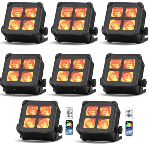 Starlitflow 8PCS 40W IP65 LED Par Strahler Akku, RGBWA UV Wasserdicht Bühnenlicht Outdoor Partylicht Wiederaufladbare mit Fernbedienung und APP Kontrolle für Regentage Hochzeit Bar Show Disco