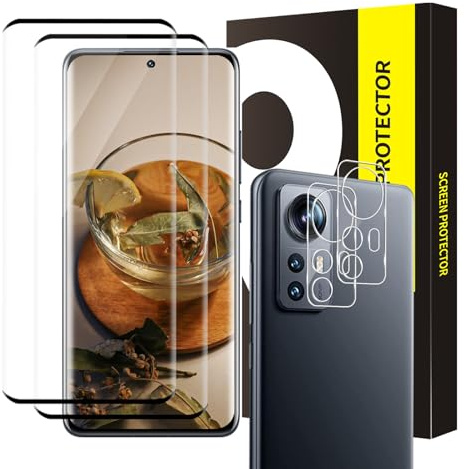 Cable Leader 2 Stück Schutzfolie für Panzerglas für Xiaomi 12/12X 5G, +2 Kameraschutz, 3D Volle Abdeckung Schutzglas, Sensitive Touch, Anti-Bläschen, 9H Härte, Hoch Definition Xiaomi 12 Displayschutz