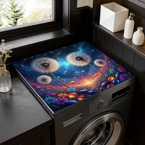 SUPERDANT Dandelion Washer Dryer Dust Cover Mat For Top Starry Sky Washing Machine Dust Cover Pad Fast Drying Absorbent Non-slip Covers for Laundry Room Kitchen Bathroom 60x50cm