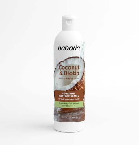 Babaria Champú Coco y Biotina 380 ml – Hidratante y Reestructurante | Fortalece el cabello | Todo Tipo de Cabellos | Vegano