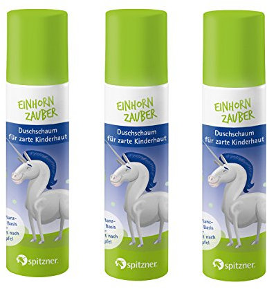 Spitzner Duschschaum Kinder Einhornzauber 75 ml (3er Pack) | verzaubernd grüne Schaumdusche mit Apfelduft | sanft reinigender Schaum für sensible Haut | 100% vegan