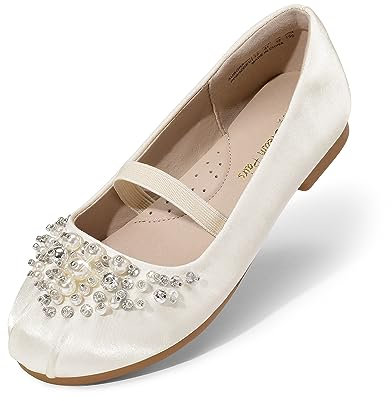 DREAM PAIRS Girl's Toddler/Big Kid Aurora-03 Mary Jane Ballerina Flat Shoes, Size 12, Ivory, AURORA-03