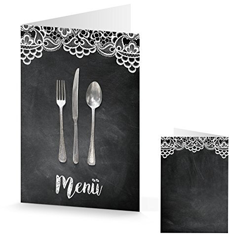 Logbuch-Verlag 10 Menükarten Speisekarten schwarz-weiß Hochzeit Geburtstag Tischdekoration DIN A5 Gastronomie