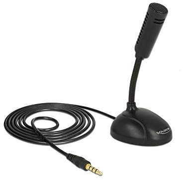Delock Kondensator Mikrofon Omnidirektional für Smartphone / Tablet mit Schwanenhals 3,5 mm 4 Pin Klinkenstecker + 3,5 mm Klinkenbuchse, 1,7m Kabellänge, ideal für Skypen, Chatten, Aufnahmen, 65872