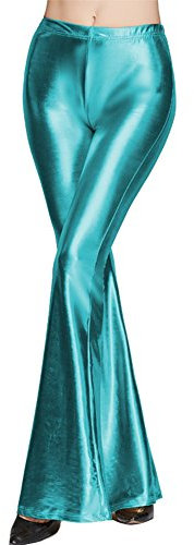 FYMNSI Damen Metallic Glänz Schlaghose Weite Bein Palazzo Hosen Hoher Bund Boot Cut Glitzer Lange Hose Schlanke Leggins Einfarbig Wet Look Stretch Leggings Tanzhosen Party Disco Clubwear Blauer See L