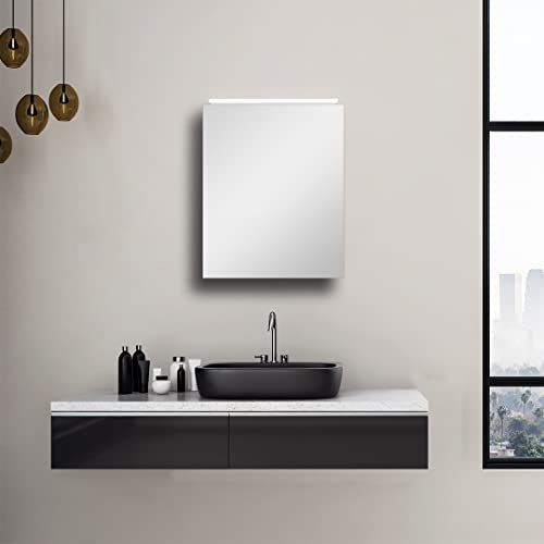 Talos Mirage Spiegelschrank 50 x 60 cm - Spiegelschrank Bad mit LED Beleuchtung - hochwertiger Aluminiumkorpus - Badezimmerspiegelschrank mit neutral weißer Lichtfarbe