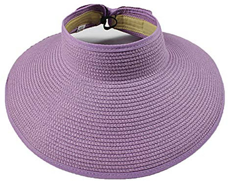 Ulalaza Chapeau de plage pliable en paille pour femme avec joli nœud papillon UPF 50+ pliable à large bord, violet, Taille unique