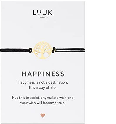LUUK LIFESTYLE Filigranes Seiden Armband für Damen, Anhänger aus wasserfestem Edelstahl, Freundschaftsarmband, Glücksbringer Geschenk für Frauen und Mädchen, verstellbare Länge, Lebensbaum, gold