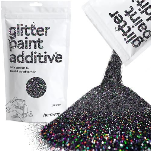 Hemway Glitter Paint Additive - Black Holographic | Ultrafine Metallic Flakes for Adding Sparkle to Paints & Wood Varnish | Add to Emulsion, Acrylic & Latex for Indoor Sparkly Walls | 100 g