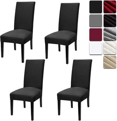 Dioxide Stuhlhussen 4er Set, Hussen für Stühle Elastisch Abnehmbarer Waschbarer Universal Stuhlbezug mit Rückenlehne, Stuhlhussen für Restaurant, Küche, Bankett, Haus, Hotel, Hochzeit Party (Schwarz)