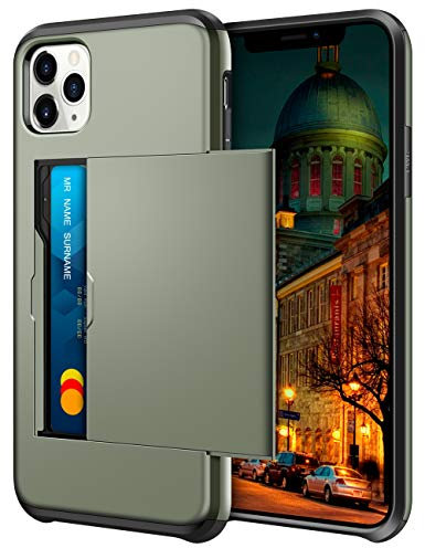 Coolden for iPhone 11 Pro Case Wallet Case Shockproof Protective Case Heavy Duty Hard Back Soft Bumper Phone Case Card Holder Slot Wallet Case Cover for iPhone 11 Pro (Army Green)