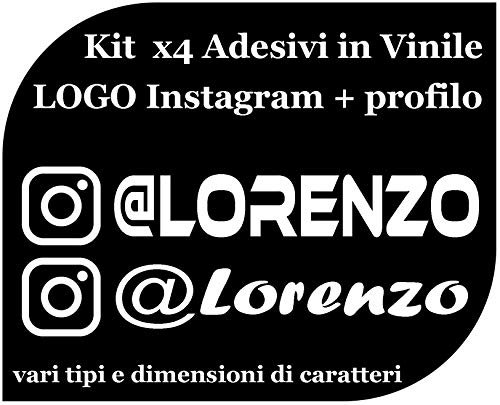 CrisPhy Set di x4 Adesivi in Vinile con Il Tuo Profilo Instagram – Bici, Casco, Racchetta da Paddle, Skateboard, Auto, Moto, ECC (Pack Font 1)