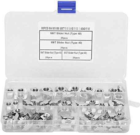 T-Nutenstein, 80Stk. M4 M5 M6 M8 T-Nutenstein-Gleitmuttern Hardware-Verbindungselemente Gleitblock für 4040-Aluminiumprofile mit Kunststoffbox