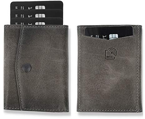 Solo Pelle® Leder I Slim Wallet ohne Münzfach I Geldbeutel mit RFID Schutz I Platz für mindestens 12 Karten I Mini Portemonnaie für Herren und Damen I Geldbörse (Steingrau, ohne Münzfach)