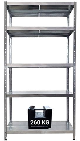 GRIMA Scaffale in metallo zincato con 5 ripiani regolabili - 120x60x195 cm (260 kg per ripiano, totale 1300Kg) Scaffali in metallo per garage, dispensa e officina ad incastro