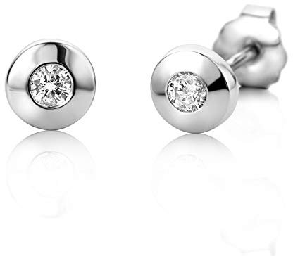 Miore Ohrringe Damen 0.08 Ct Solitär Diamant runde Ohrstecker aus Weißgold 14 Karat / 585 Gold, Ohrschmuck