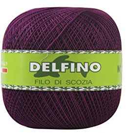 DELFINO Filato Cotone per Uncinetto 100g - Disponibile in più Colori e Spessori - Gomitolo Colore Prugna (087) - Spessore Numero 16 - da Ricamo 100% Filo di Scozia - 100% Made in Italy