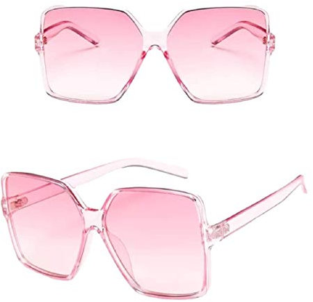 No Name Ltd Oversized Sunglasses Women/Womens Square Frame Sun Glasses/Big Celeb Designer Styling Retro Vintage Festival Ibiza 2025 (Pink Tinted)