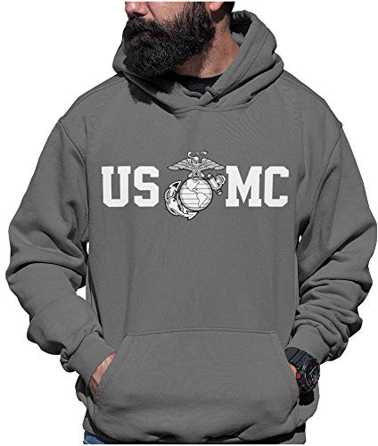 Lucky Ride Marine Corps USMC Sweatshirt mit Globus in der Mitte, Dunkelgrau, XXX-Large