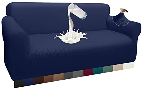 Granbest Dicke Wasserdicht Sofabezug 1 Stück Luxuriös Thick Couchbezug für Hunde Schick Jacquard Elastische Couchbezug Möbelbezüge mit Anti-Rutsch-Schaumstoffe (3 Sitzer, Dunkelblau)