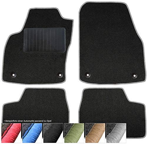 moto-MOLTICO Fußmatten Auto - Velours Autoteppiche passend für Opel Corsa E (2015-2019) - 4-teiliges Set - Schwarze Automatten mit Grauen Ziernähten
